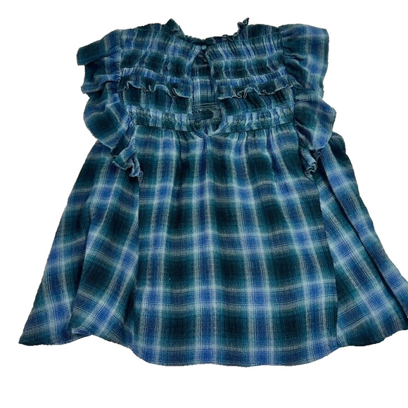 Free People Top Womens Medium Blue Not Your Average Girl Navy Ruffle Shoulder - Picture 2 of 11